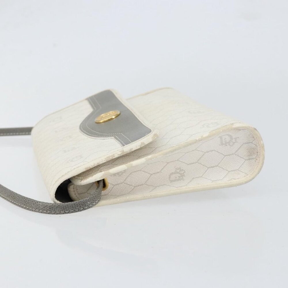 Authentic Christian Dior Honeycomb Canvas Shoulder Bag PVC Gold White - Picture 12 of 16
